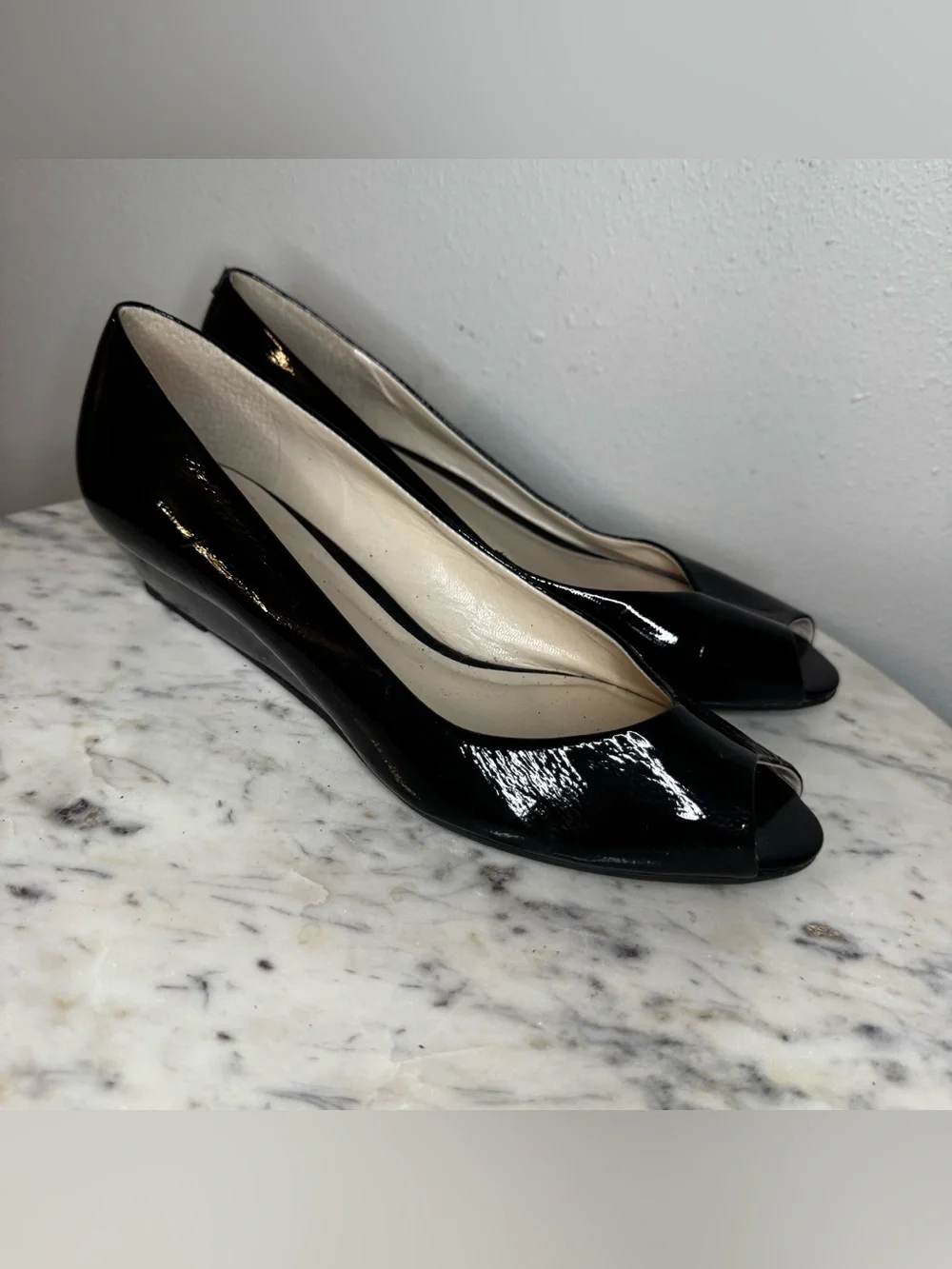 Talbots Wedges Size 9 black Patent Leather Made in Brazil